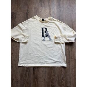 Ethos Mens Size‎ S Cream Long Sleeve BA Logo Graphic T-Shirt Streetwear Relaxed
